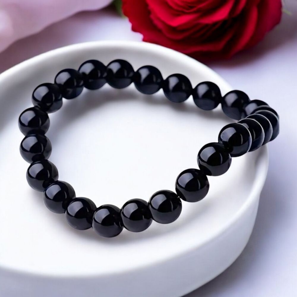 Black Onyx Beaded Bracelet Natural Stone 6mm High Gloss Positive Energy Amulet